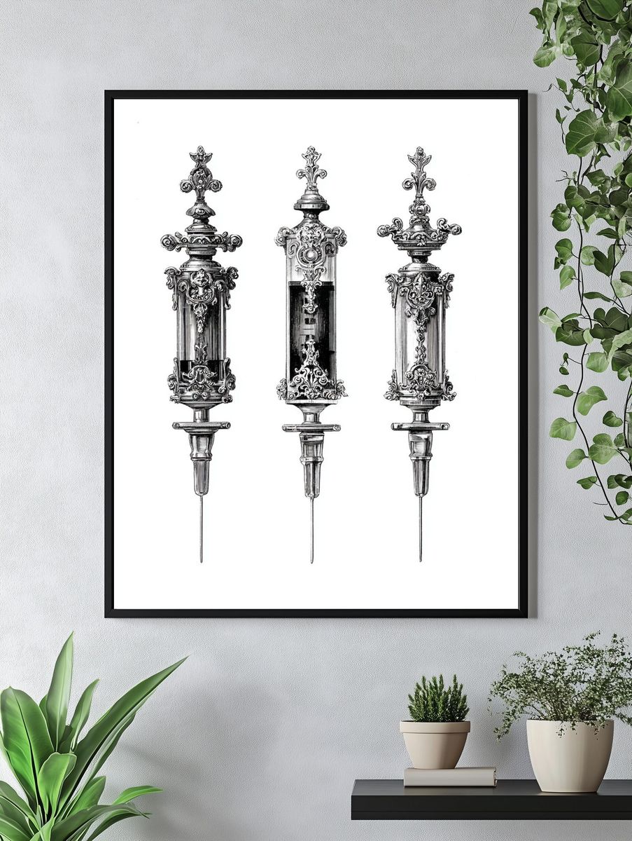 Ornate Syringe Illustration Poster. — room view 4