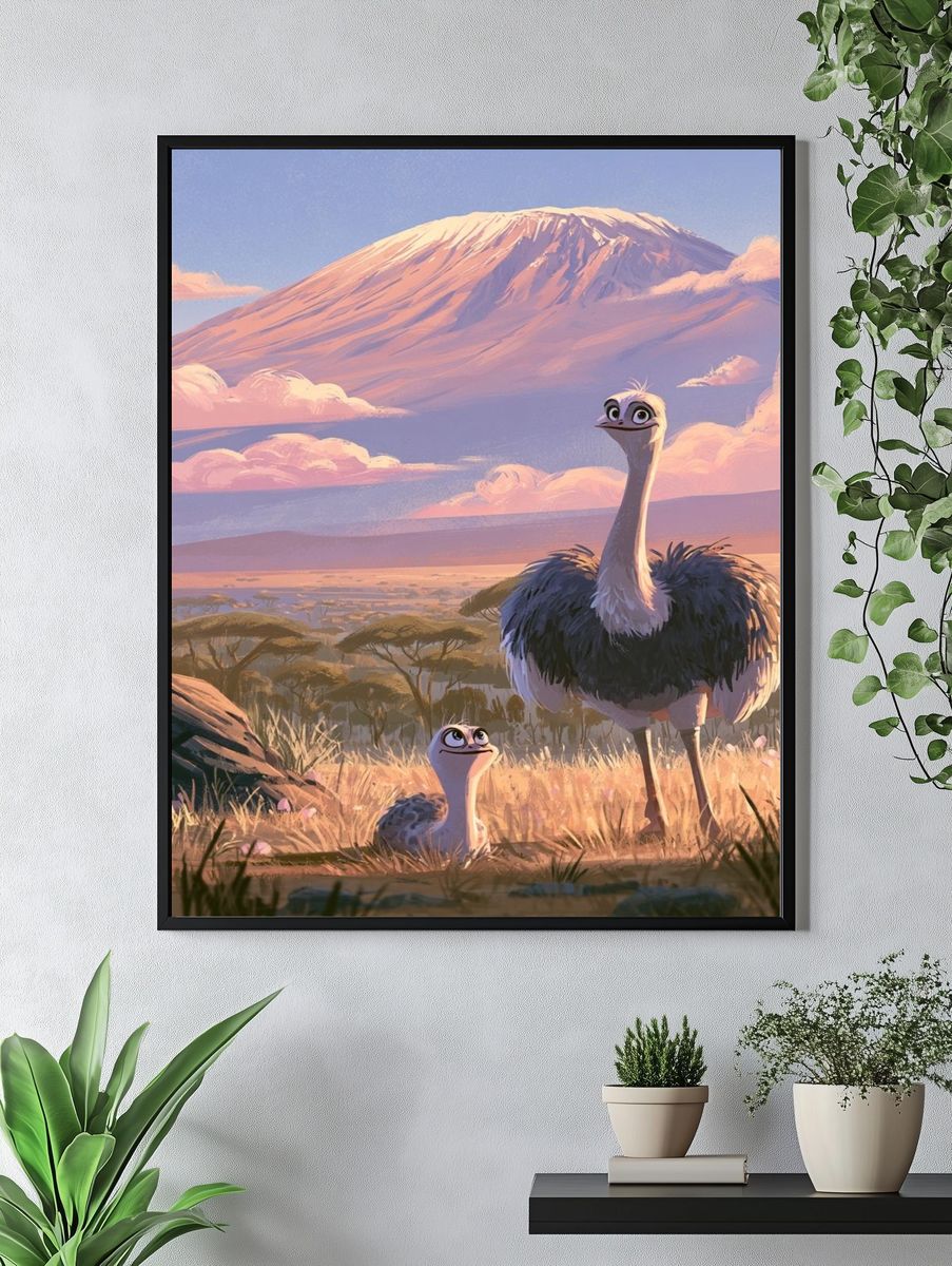 Savanna Ostrich Family Illustration Poster. — room view 4