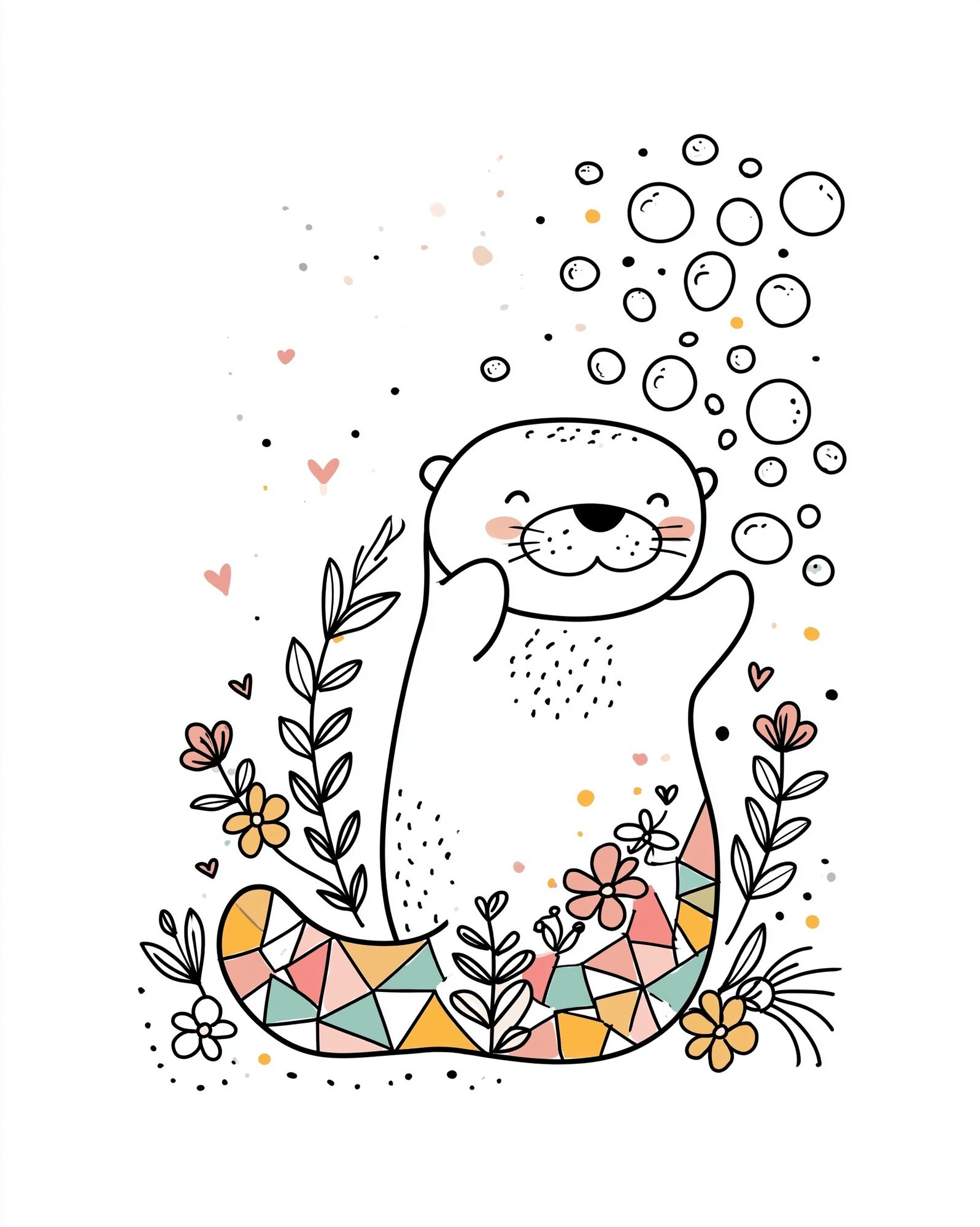 Cute Otter Floral Illustration Poster. poster detail