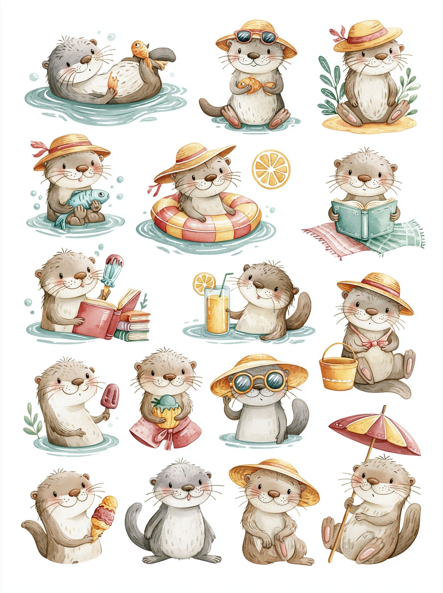 Cute Otter Summer Watercolor Poster. poster — illustration art