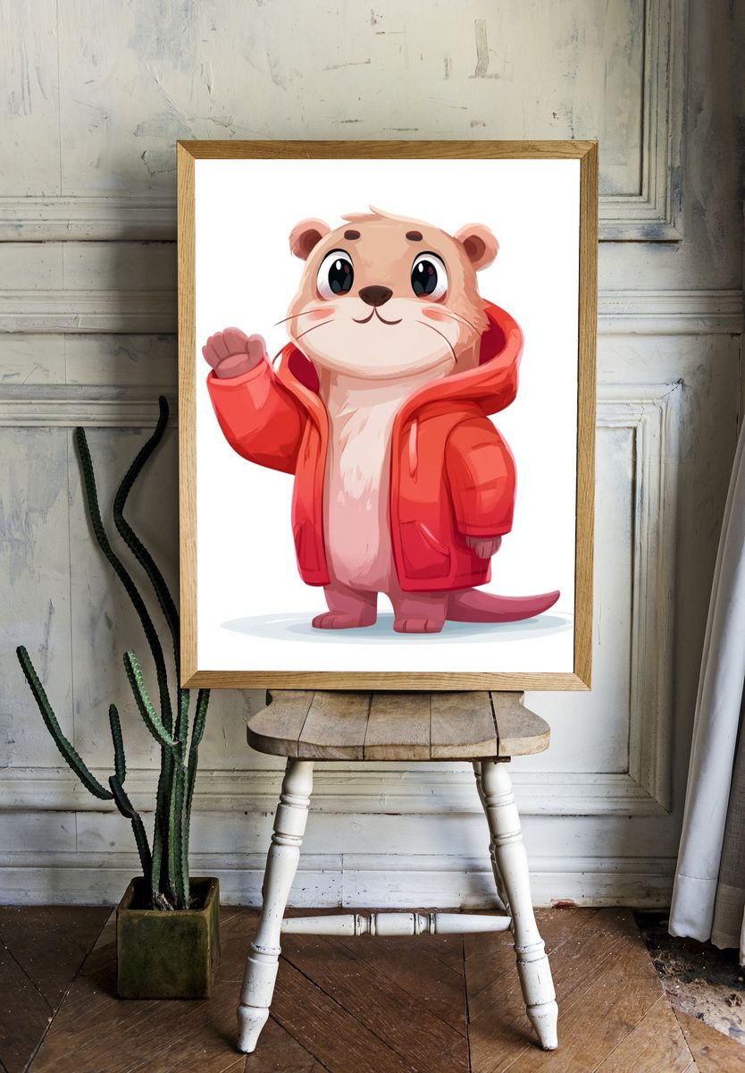 Otter in Red Coat Illustration Poster. room preview