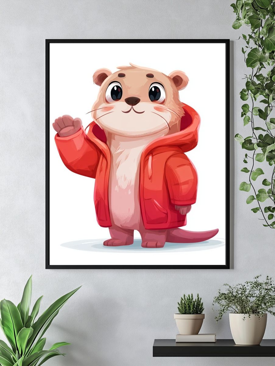 Otter in Red Coat Illustration Poster. — room view 4