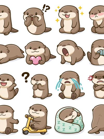 Cute Otter Expressions Illustration Poster.