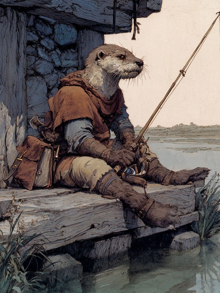Otter Fisherman Illustration Poster. poster — illustration art