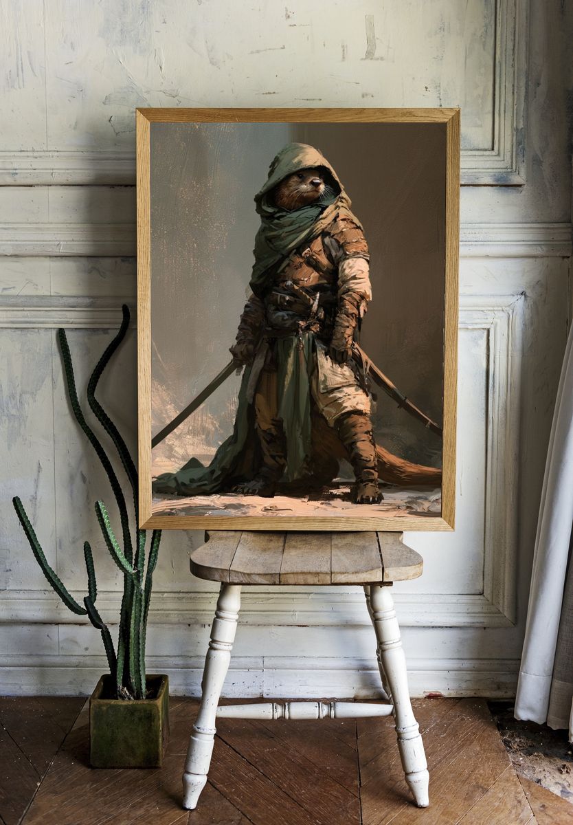 Otter Warrior Digital Art Poster. room preview