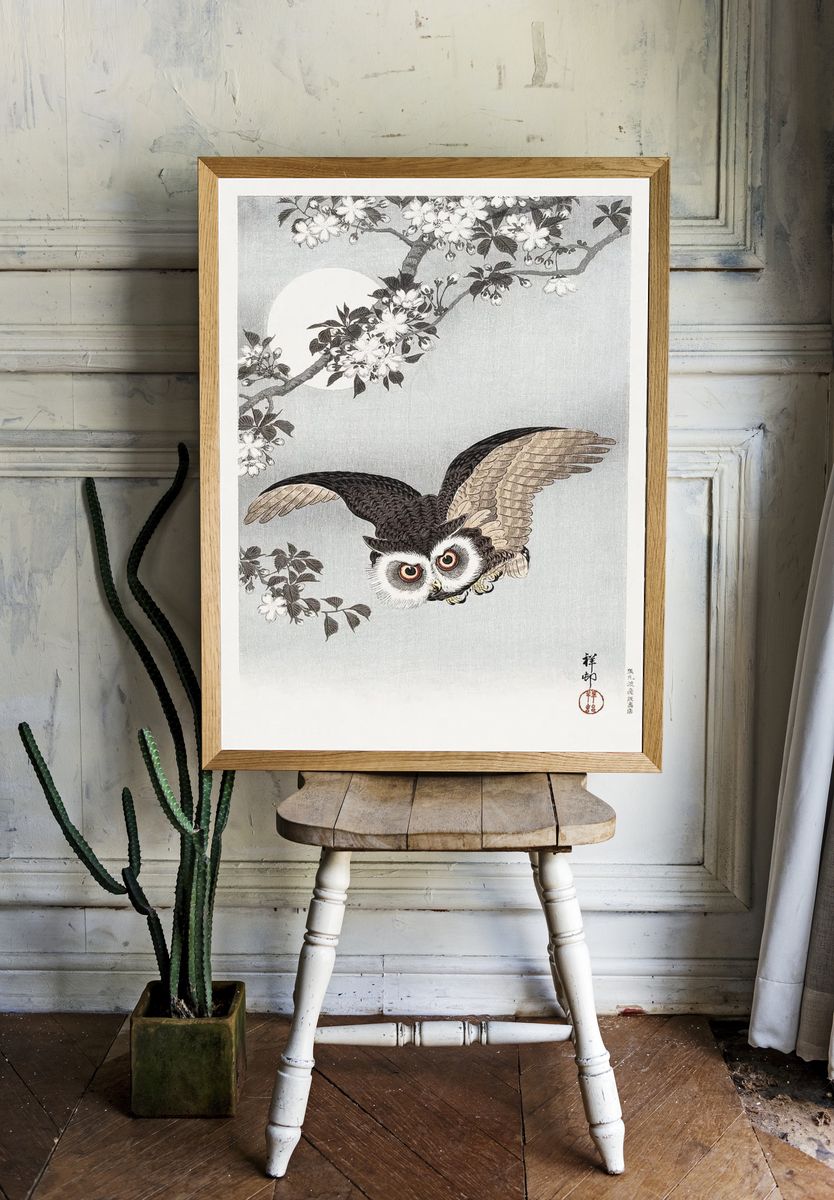 Owl in Flight — Japanese Art Print room preview