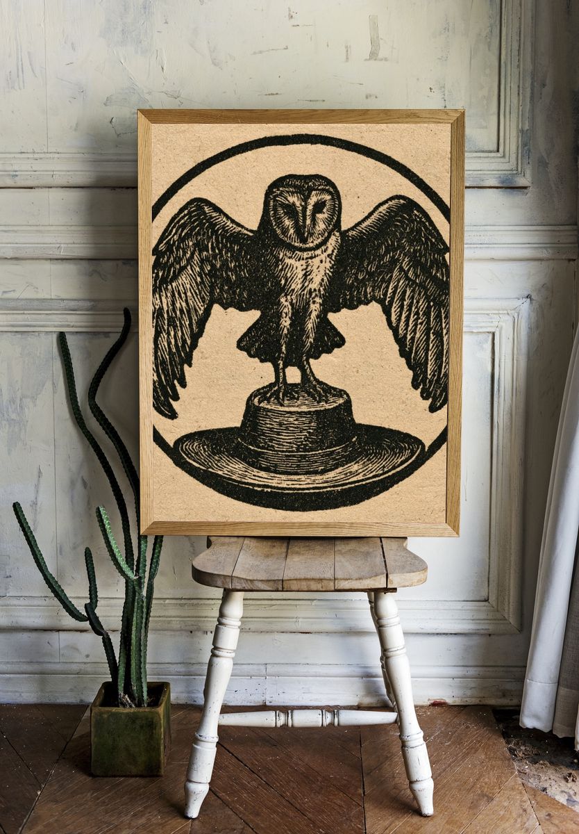 Owl Emblem Vintage Print. — room view 1