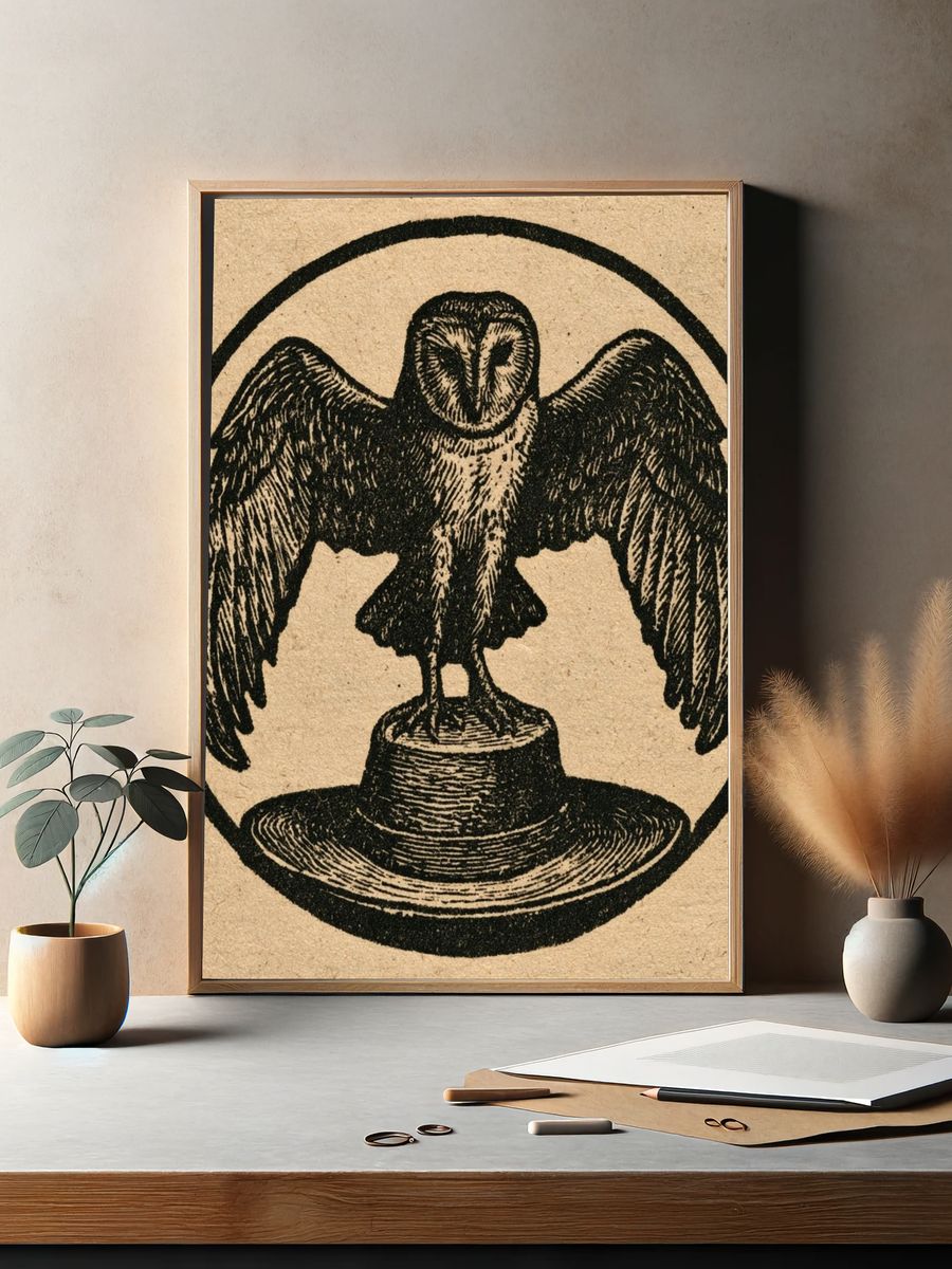 Owl Emblem Vintage Print. — room view 2