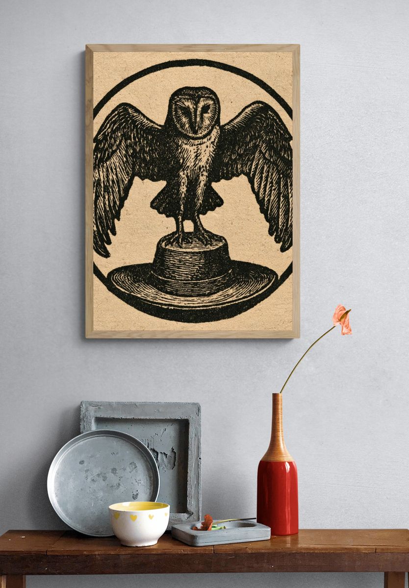 Owl Emblem Vintage Print. — room view 3