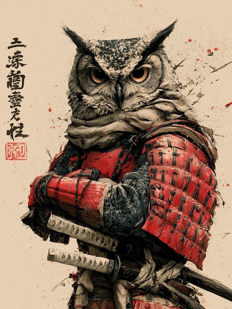 Samurai Owl Illustration Poster. poster — illustration art