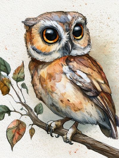 Watercolor Owl Botanical Poster. poster