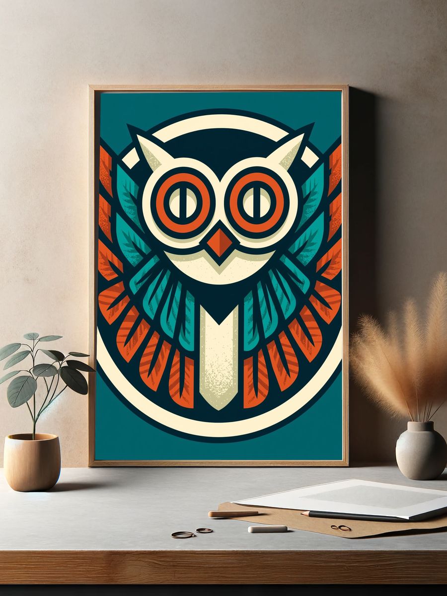 Geometric Owl Illustration Poster. — room view 2