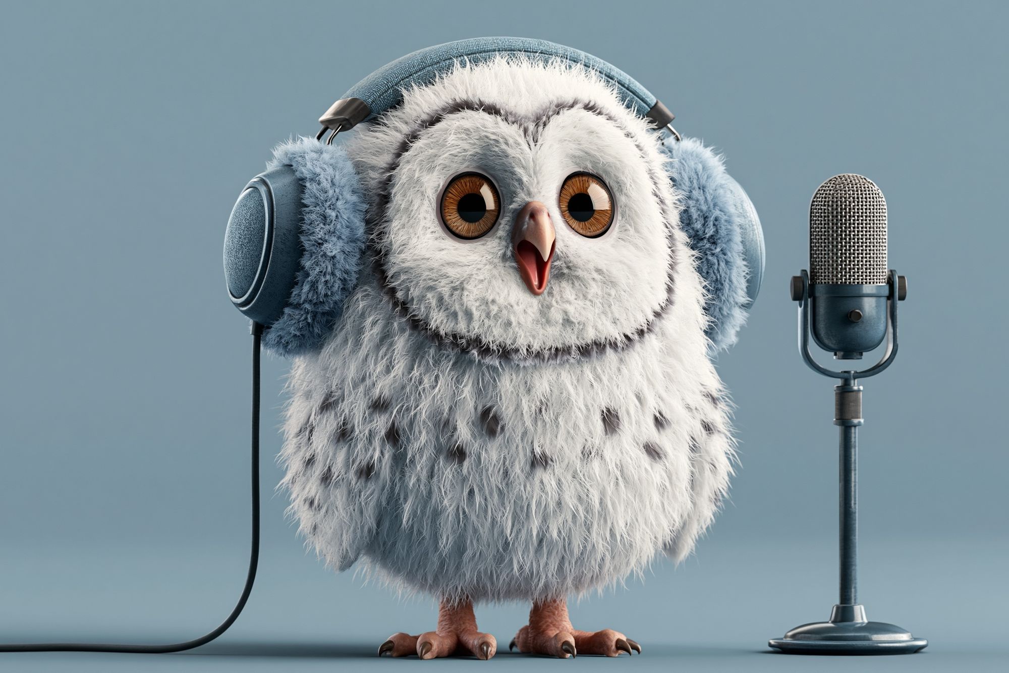 Cute Owl with Microphone Illustration Poster. poster detail