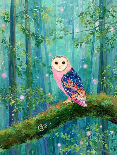 Colorful Owl in Enchanted Forest Poster. poster