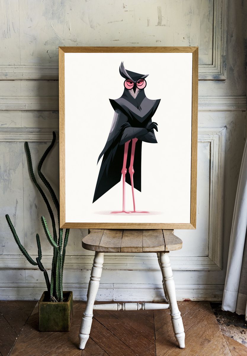 Stylized Owl Character Illustration Poster. room preview