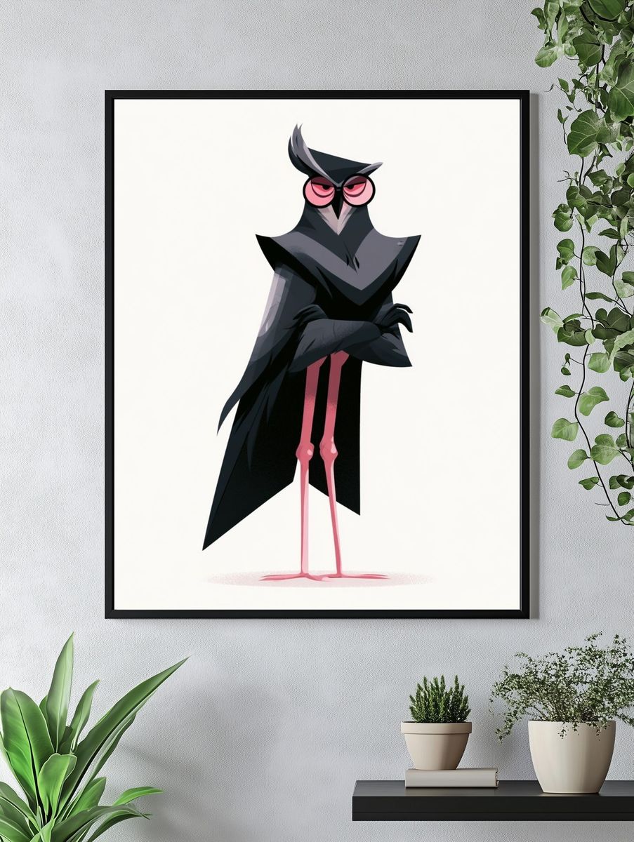 Stylized Owl Character Illustration Poster. — room view 4