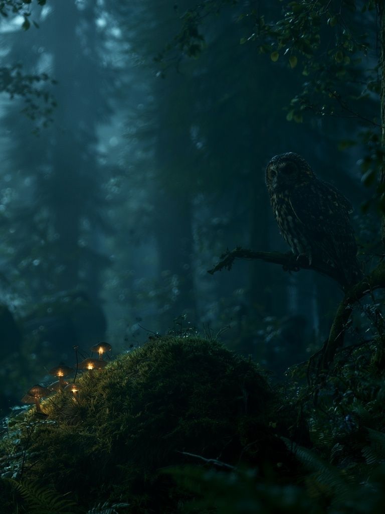 Owl in Misty Forest Poster. poster detail