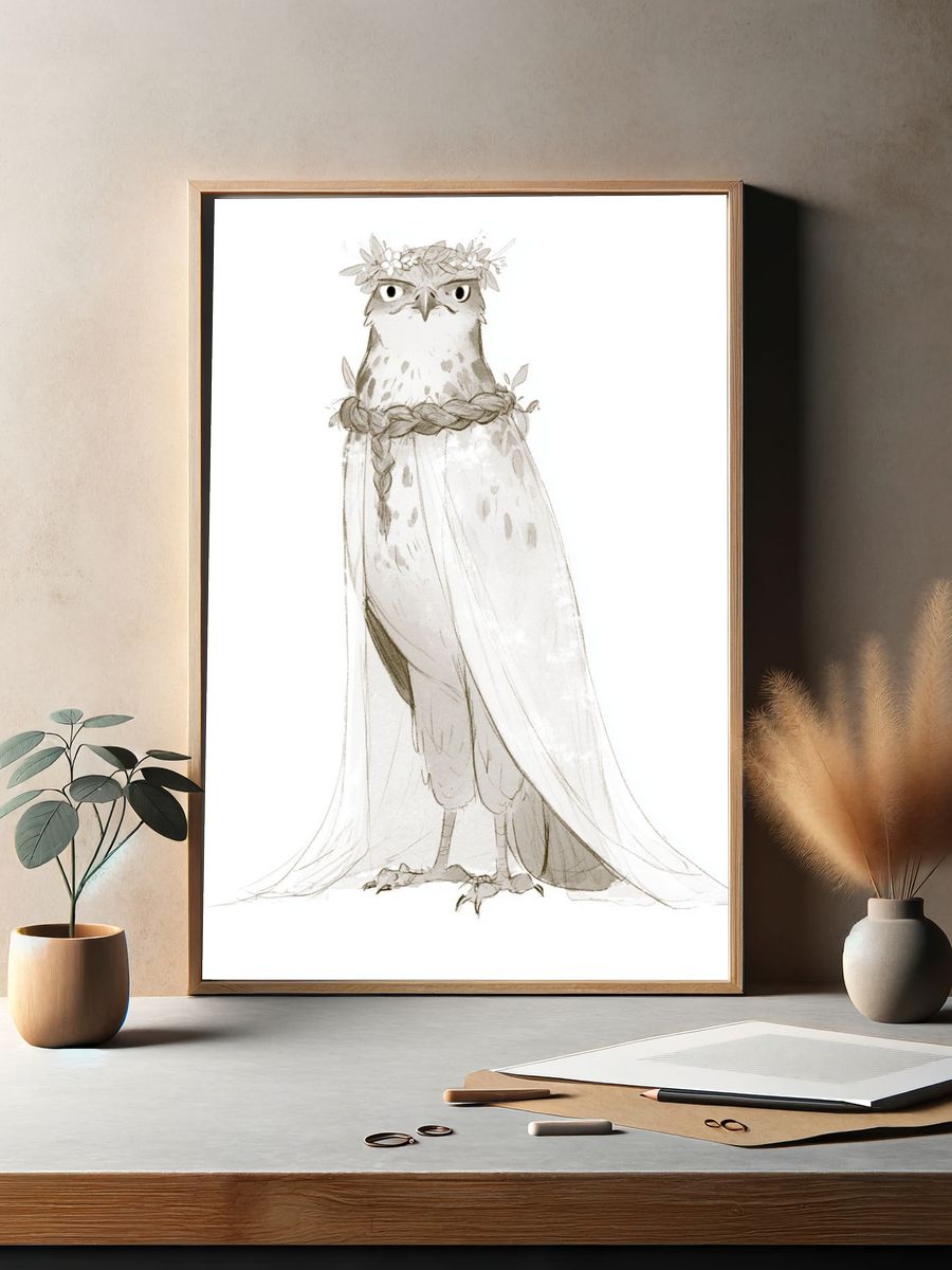 Boho Owl Bride Illustration Poster. — room view 2