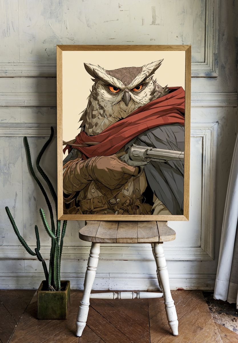 Armed Owl Digital Art Poster. — room view 1