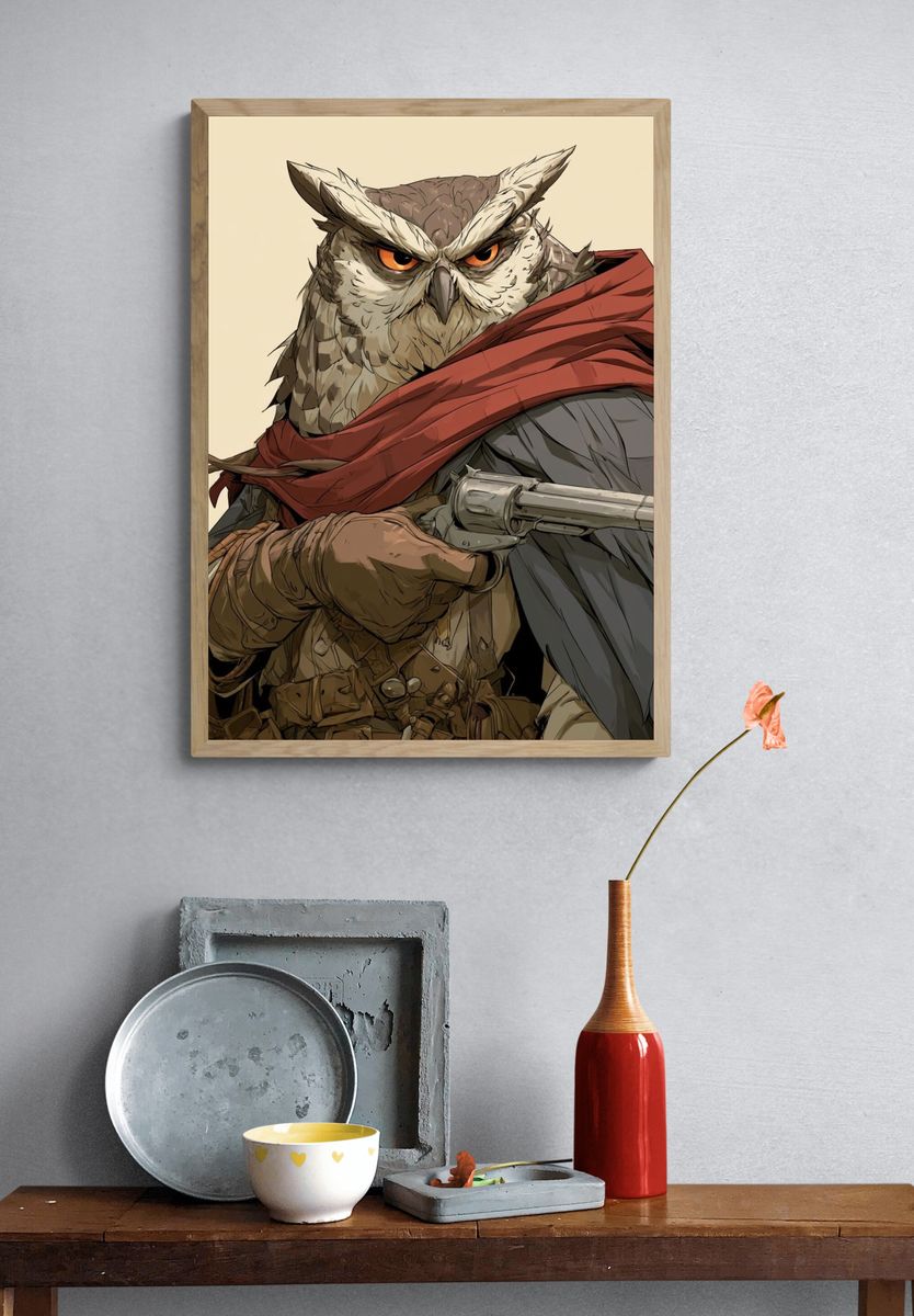 Armed Owl Digital Art Poster. — room view 3