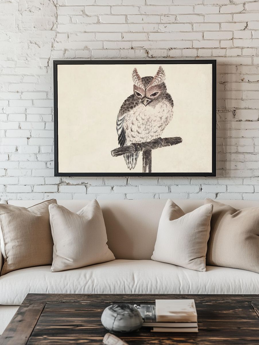 Owl on a Branch — Vintage Print room preview