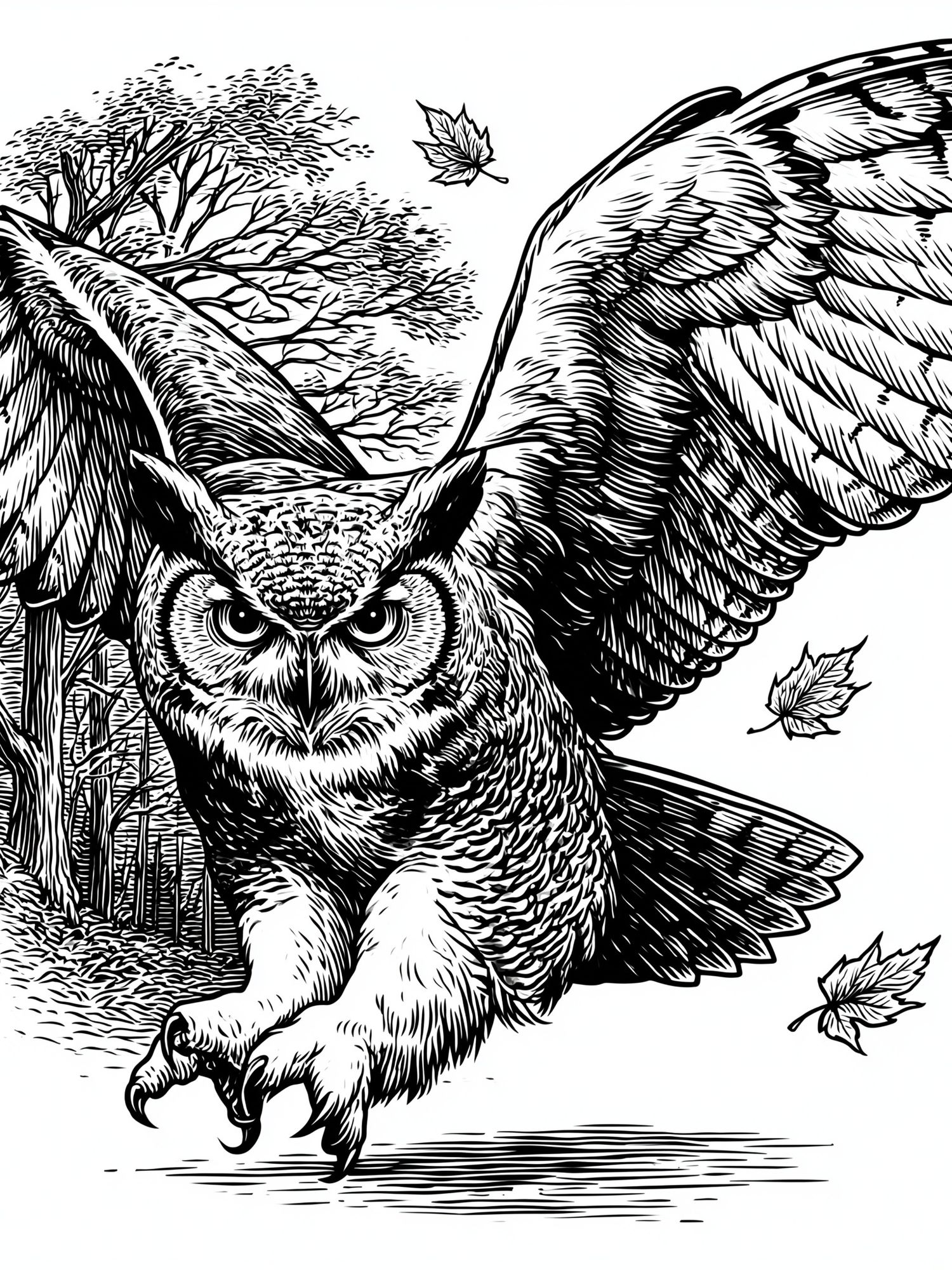 Flying Owl Ink Illustration Poster. poster — animals art