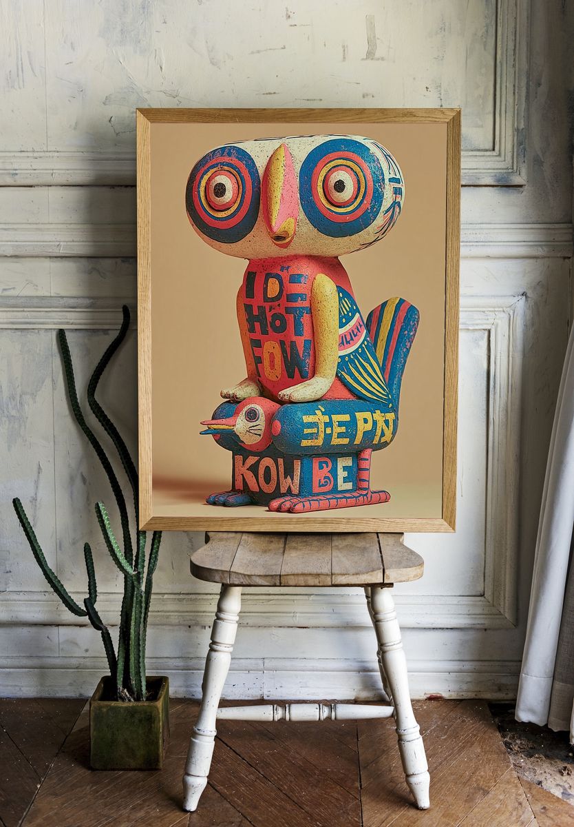 Colorful Owl Sculpture Poster. room preview