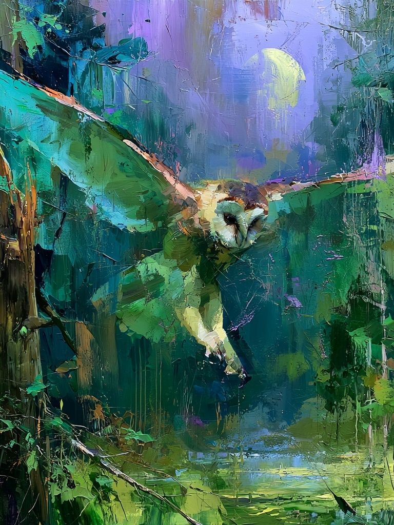 Owl in Moonlit Forest Illustration Poster. poster detail