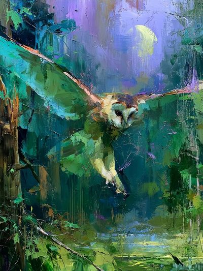 Owl in Moonlit Forest Illustration Poster. poster