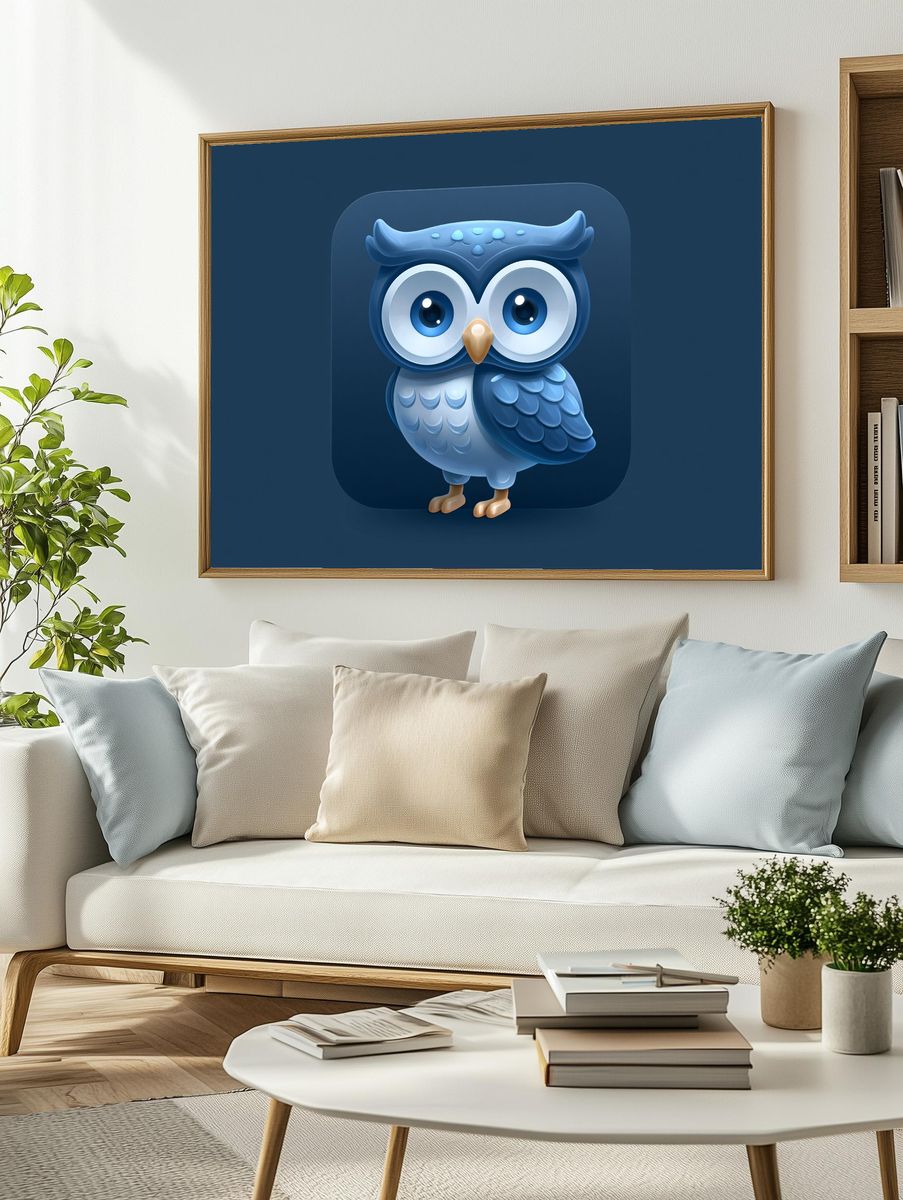 Blue Owl Digital Art Poster. — room view 2