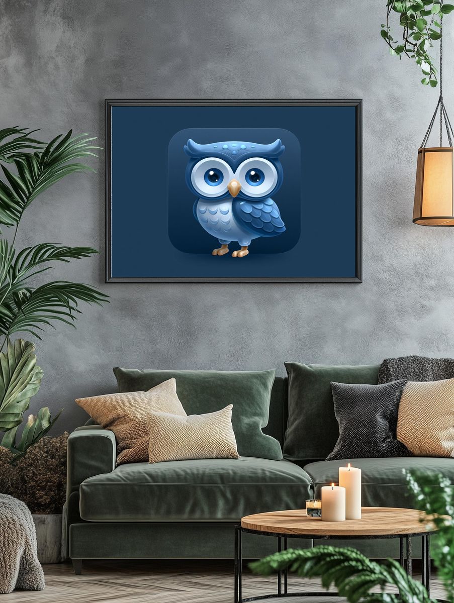Blue Owl Digital Art Poster. — room view 4