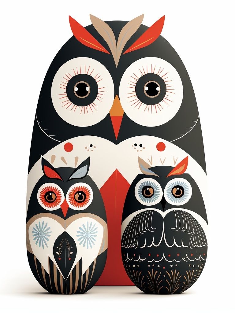 Decorative Owl Family Illustration Poster. poster — animals art