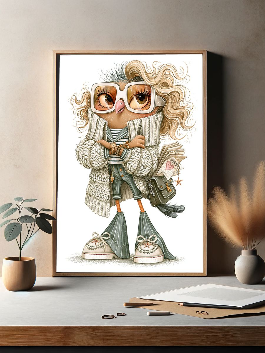 Owl Fashion Illustration Poster. — room view 2