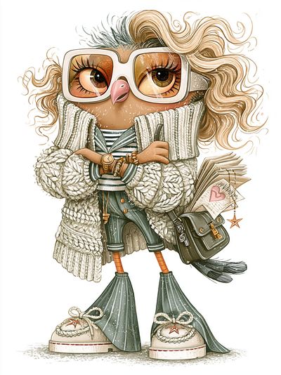 Owl Fashion Illustration Poster.