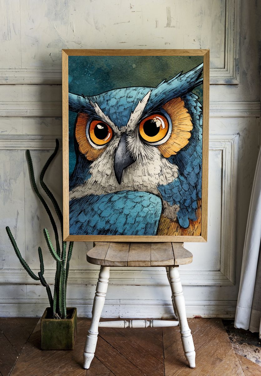 Majestic Owl — Illustration Print room preview