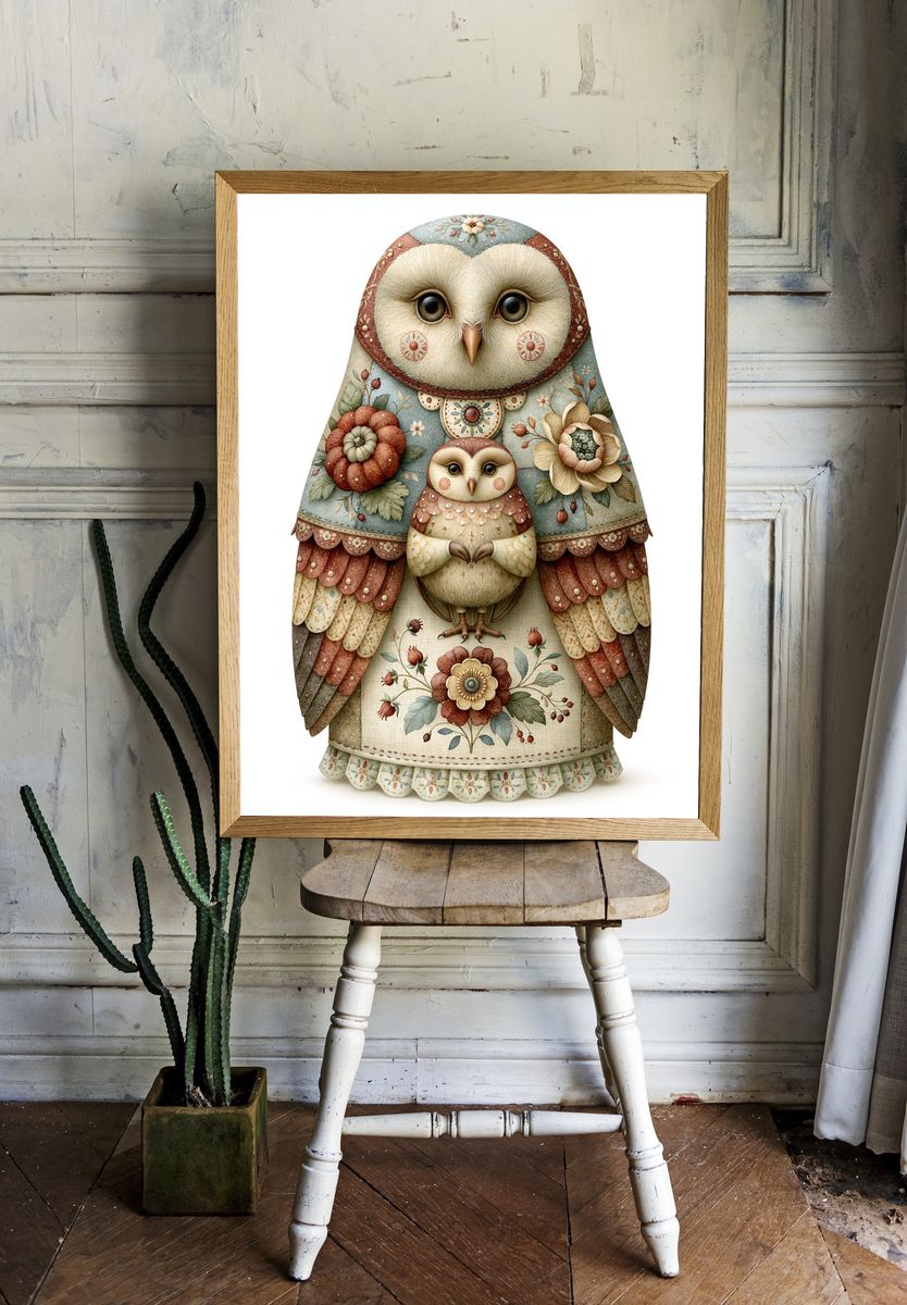 Floral Owl Family Illustration Poster. room preview