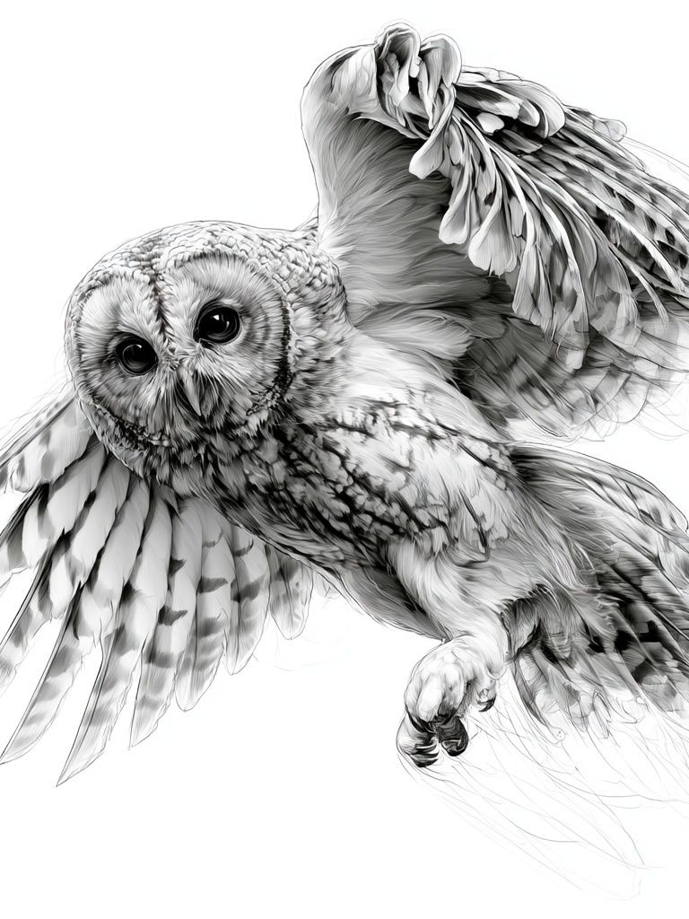 Flying Owl Ink Illustration Poster. poster detail