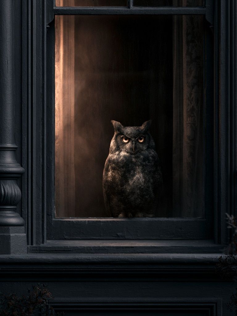 Owl in Window Photography Poster. poster detail