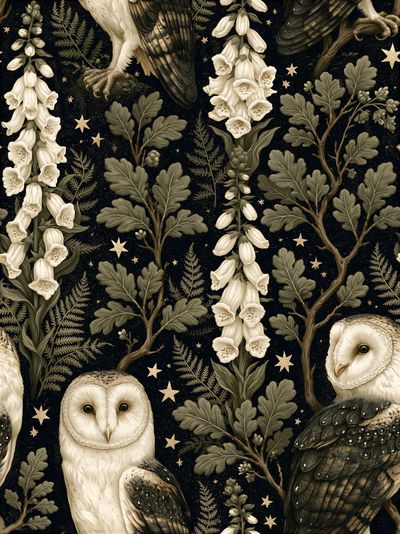 Owls and Foxglove Botanical Print. poster