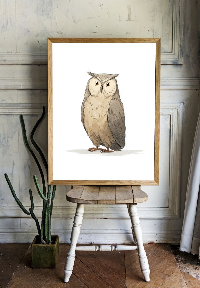 Owl Illustration Poster. — room view 1