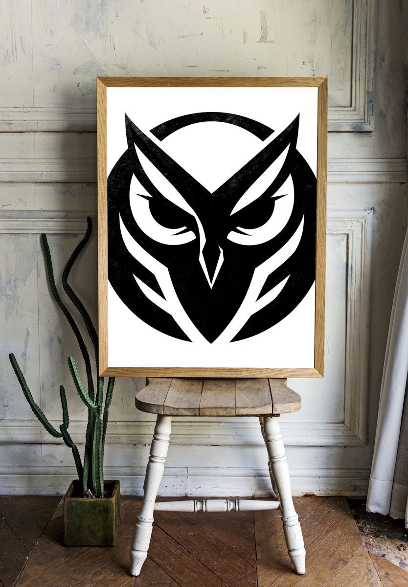 Stylized Owl Mask Print. room preview