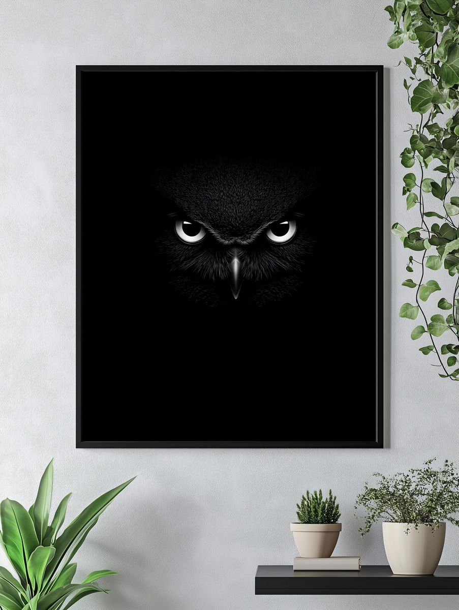 Owl Eyes Dark Wildlife Poster. — room view 4