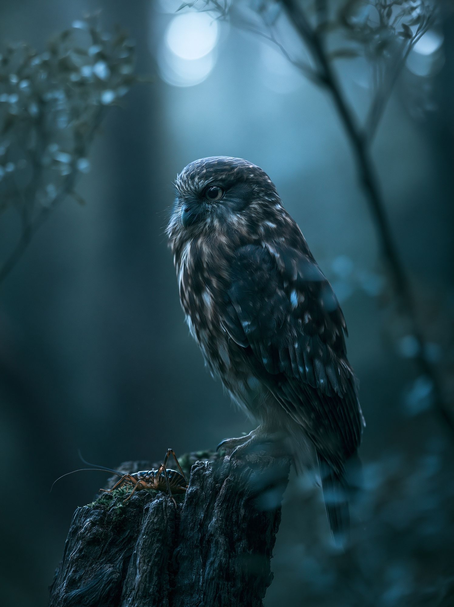 Owl in Moonlit Forest Photography Poster. poster detail