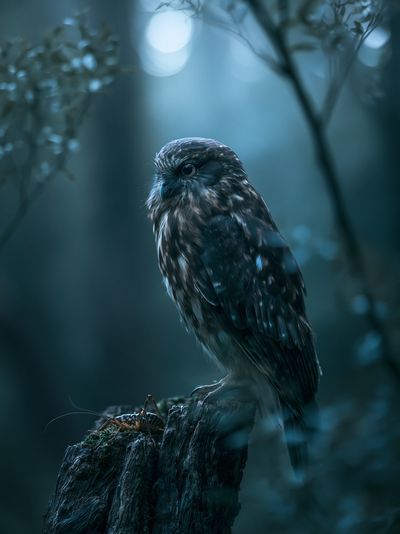 Owl in Moonlit Forest Photography Poster. poster