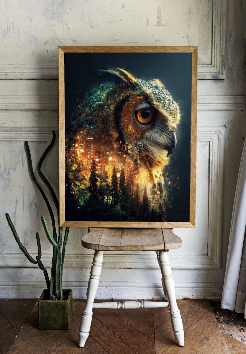 Majestic Owl — Digital Art Print room preview