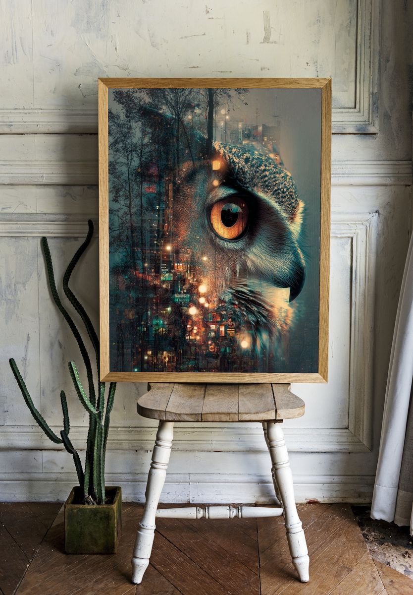 Urban Owl Digital-Art Poster room preview