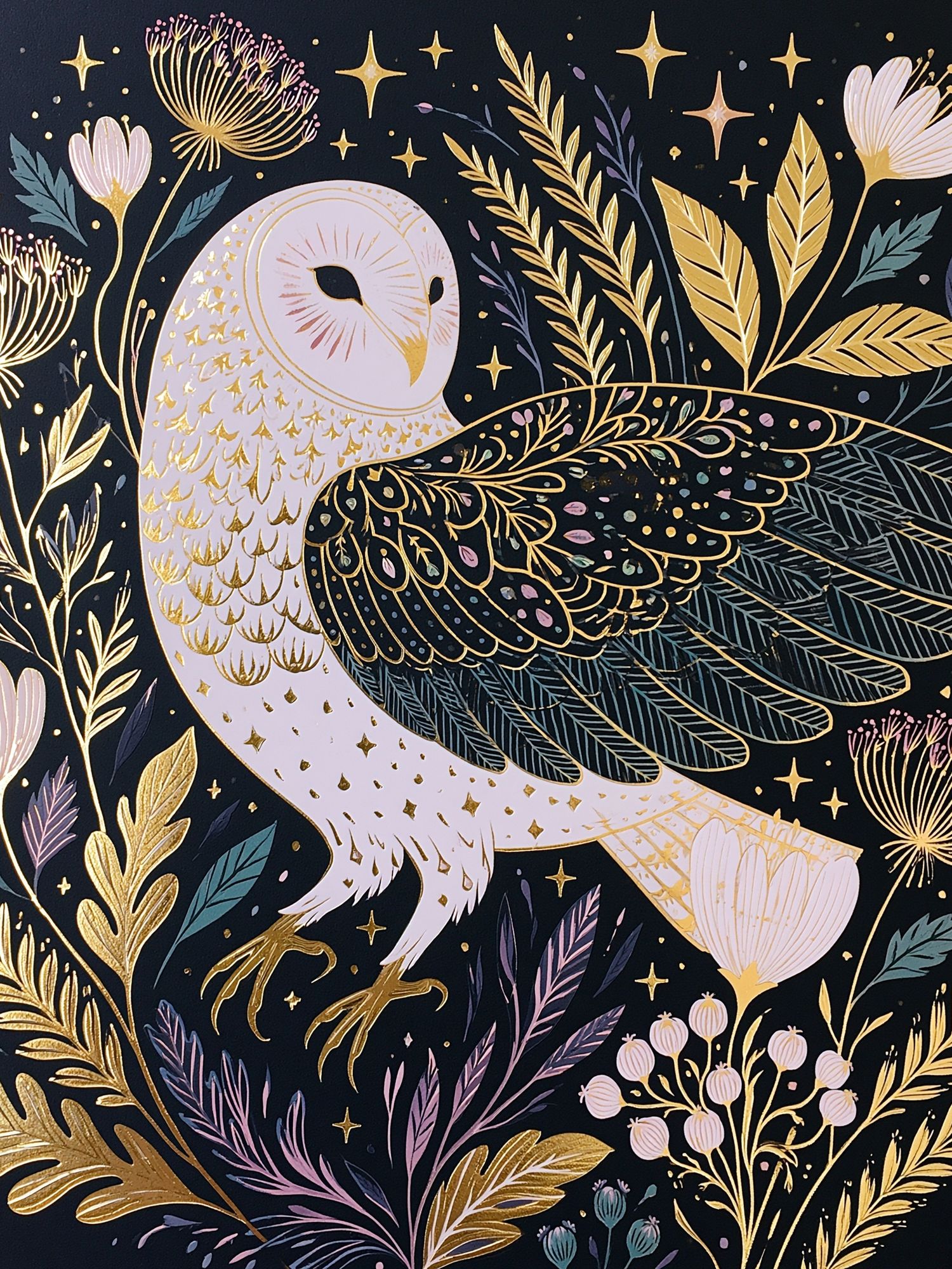 Owl and Wildflowers Illustration Poster. poster — illustration art