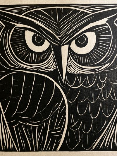 Owl Face Linocut Poster. poster