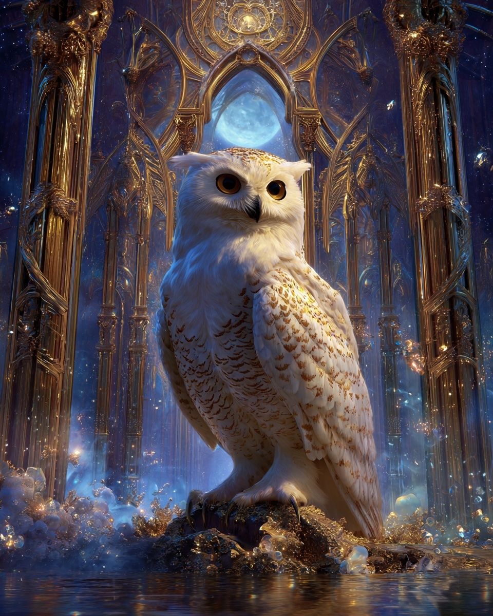Majestic Owl in Enchanted Realm Poster. poster detail