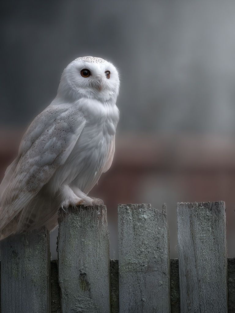 Snowy Owl on Fence — Photography Print. poster detail